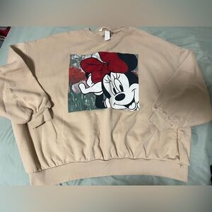 Plus size Disney spring floral Minnie Mouse tan beige crewneck sweater XL